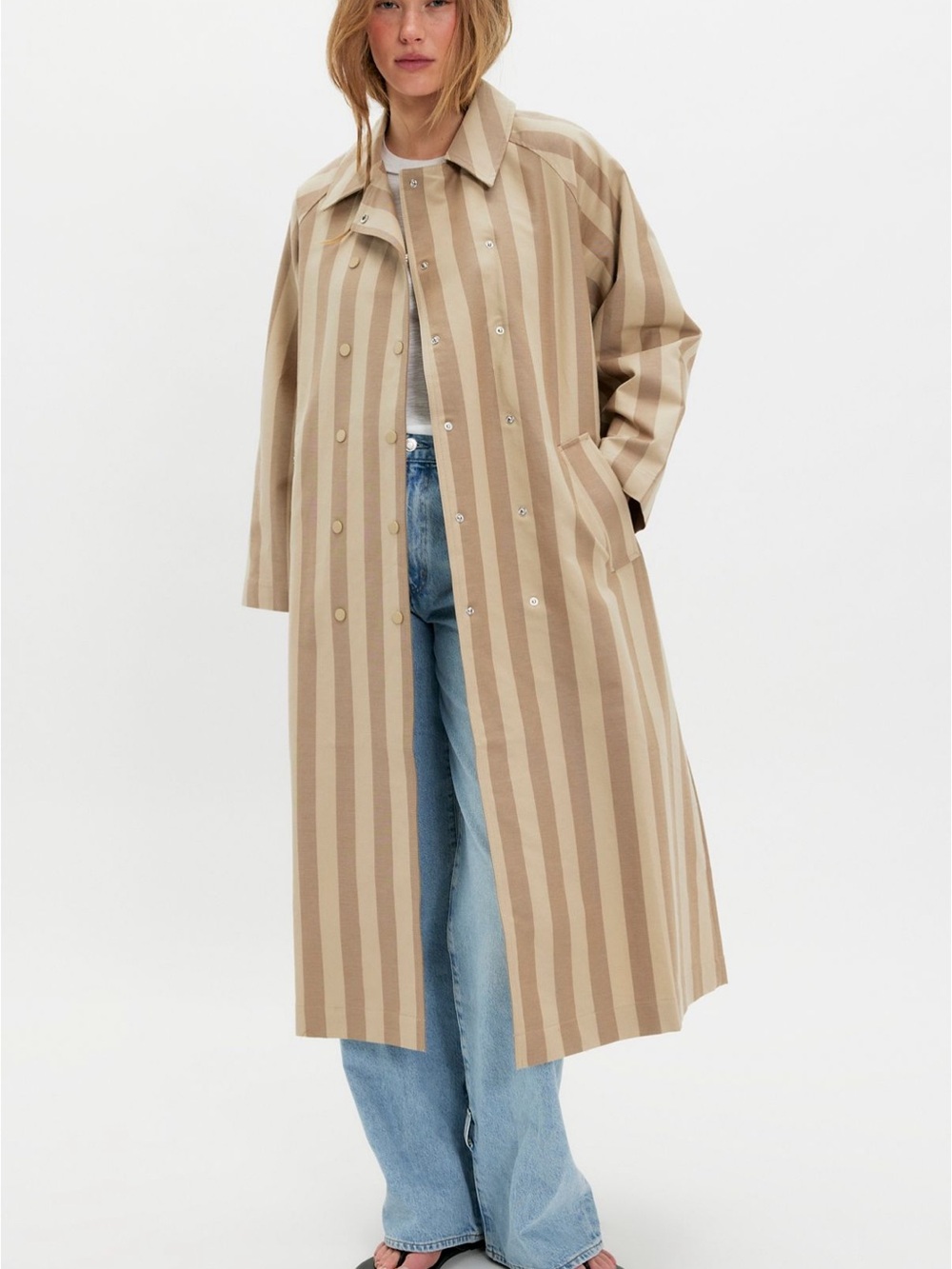 The Tiny Big Sister Free People Striped Long Lightweight Trench Coat